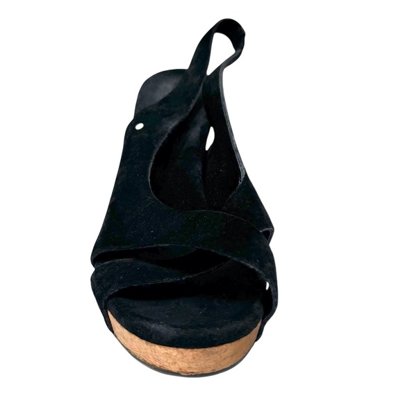 UGG HAZEL BLACK SUEDE & CORK WEDGE HEEL PLATFORM SANDALS - Picture 12 of 16